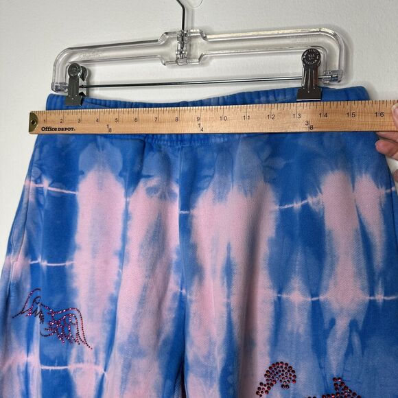 Von Dutch SET Blue Pink Tie Dye Red Rhinestone Logo Oversize Hoodie & Pants - Picture 14 of 16